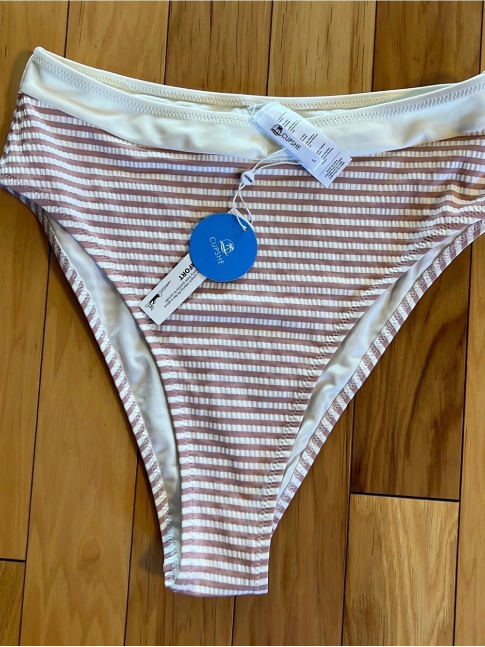 Cupshe Women's  Striped High-Cut Bikini Bottom